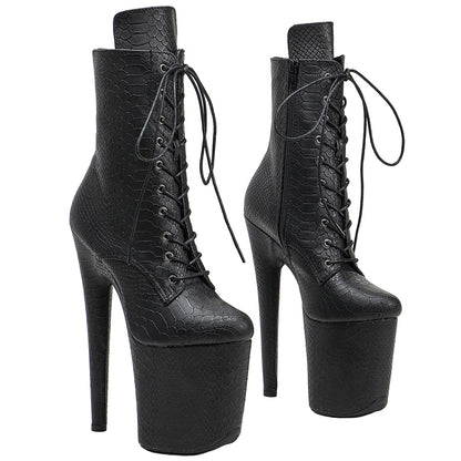 Leecabe Snake PU 20CM/8inches Pole dancing shoes High Heel platform Boots Closed toe Pole Dance boots