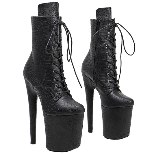Leecabe Snake PU 20CM/8inches Pole dancing shoes High Heel platform Boots Closed toe Pole Dance boots
