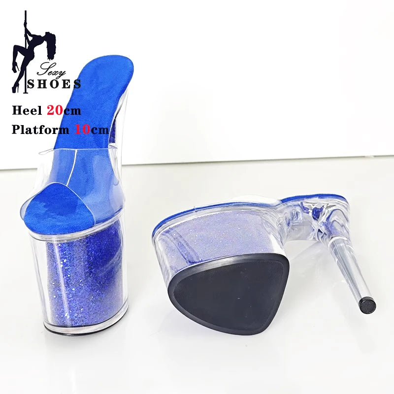 Pole Dancing Model Sandals New 20cm Sexy Transparent Platform Women Sandals Sequined Decoration Stiletto Banquet Nightclub Shoes