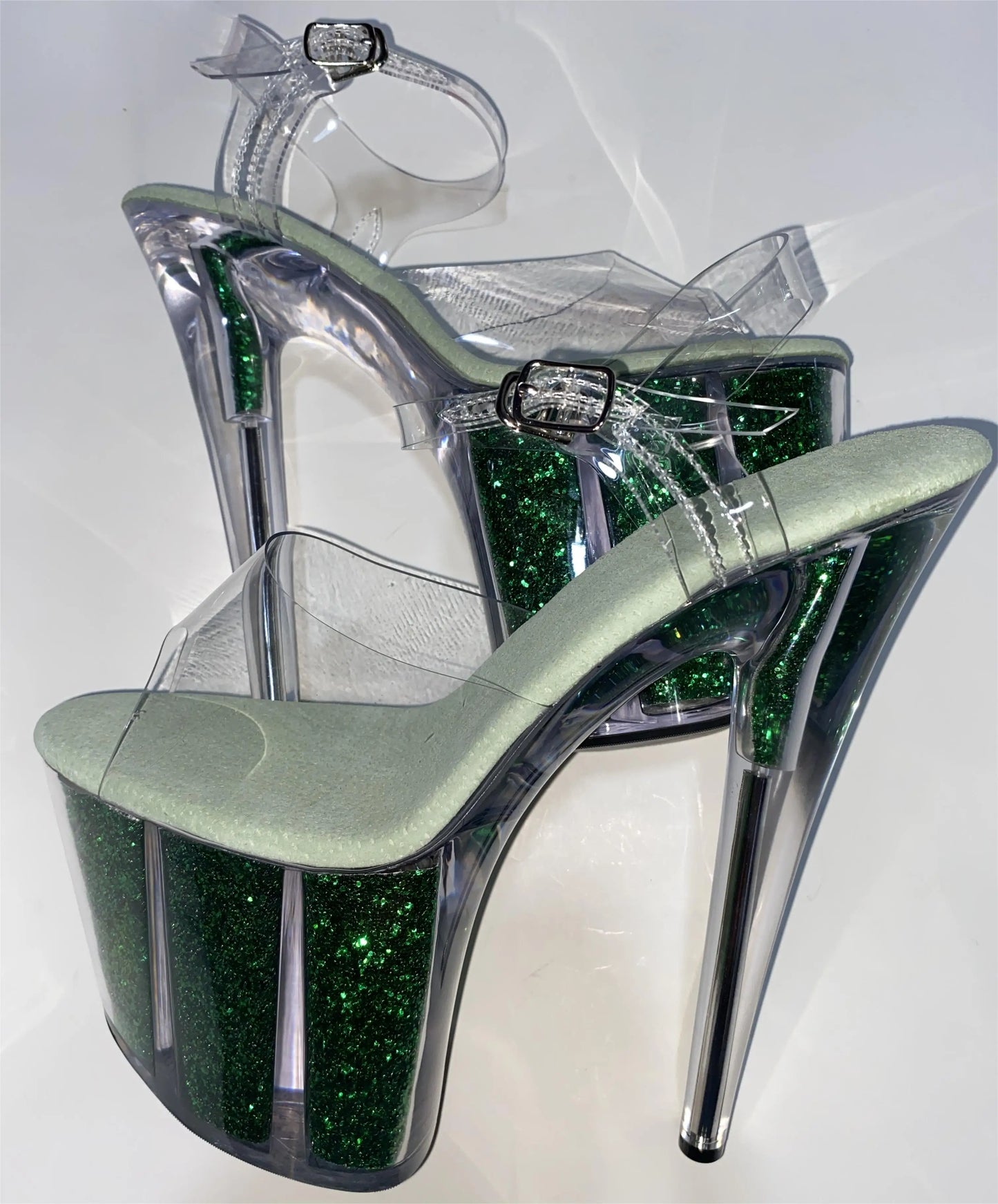 20 cm sexy transparent platform sequined decoration, 8 inch stiletto banquet nightclub shoes/pole dancing model sandals
