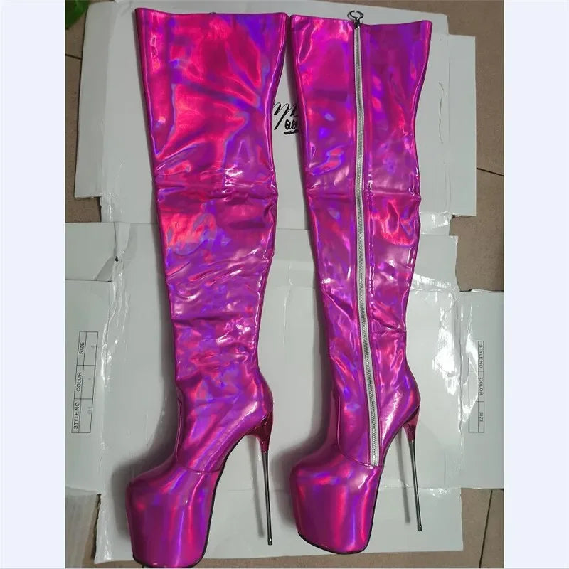 SDTRFT Ladylik SM Shoes Pole Dancing 20cm Thin Heels Stilettos Over The Knee Long Boots Platform Women Pumps Printed Botas Mujer
