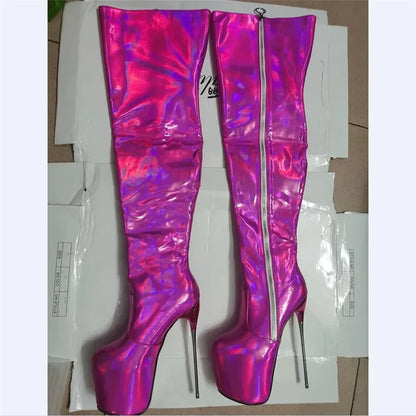 SDTRFT Ladylik SM Shoes Pole Dancing 20cm Thin Heels Stilettos Over The Knee Long Boots Platform Women Pumps Printed Botas Mujer