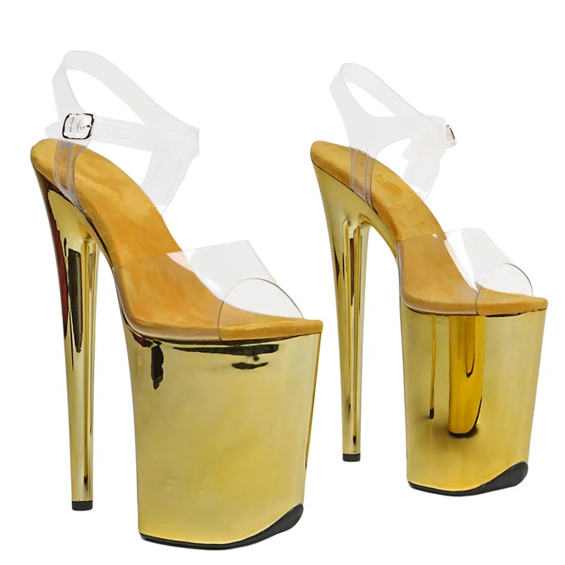 Leecabe 23CM/9inches PVC upper  plating Platform Sexy  High Heels Sandals Pole Dance shoes