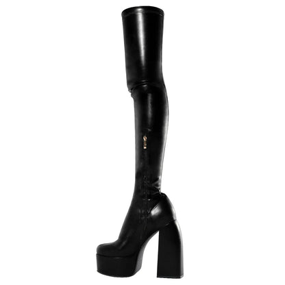 Sexy Ladies Crude Heels Over The Knee Boots for Woman's Round Toe Thin Heels Zipper-Sid Long Botas Mujer 2026 Platform Shoes