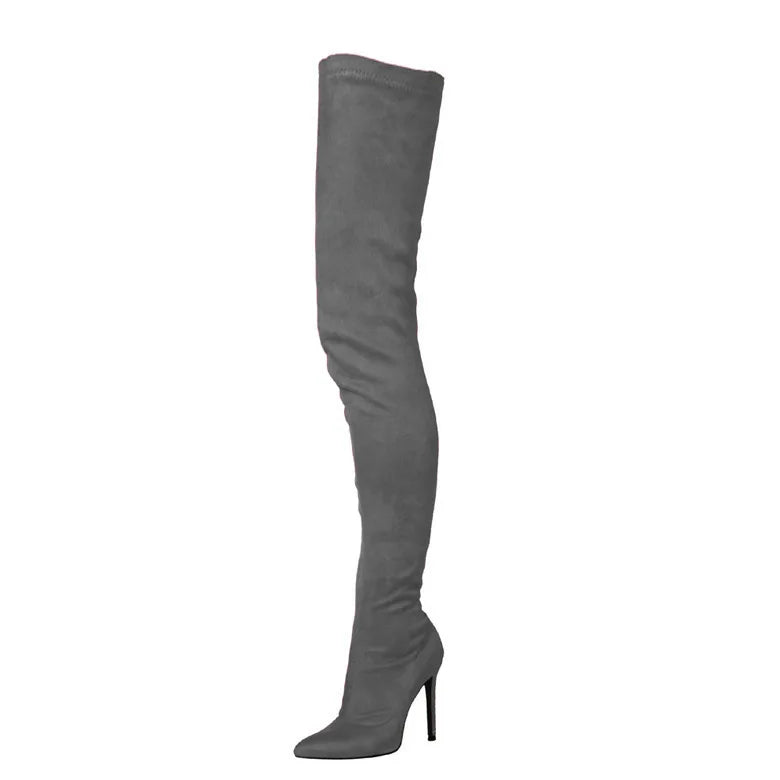 Sexy Boots Boots-Women Female Shoes  2025 Ladies Pointy High Heel Over-the-Knee Rubber Solid Pointed Toe Rome Slip-On Lace-Up Fl