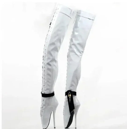 18CM/7 Inch Women Thigh High Ballet Boots,Sexy Pole Dancing Shoes,Men Cosplay Fetish Corset Dominatrix,Black,White,Silver,Big