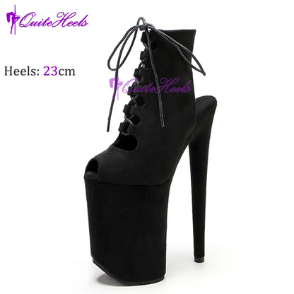 New Luminous 23CM/9Inch Gladiator Women Ankle Boots Sexy Fetish Exotic Stripper Heels Platform  Pole Dance Roman Shoes