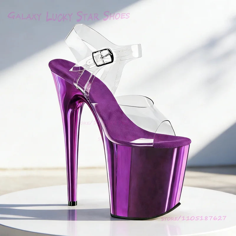 Glitterati Pole Dance Sandals Mirrored Metallic Shine Sexy Stage Shoes 8 inches/20cm Platform Heel Rose Red Open Girl Slingback