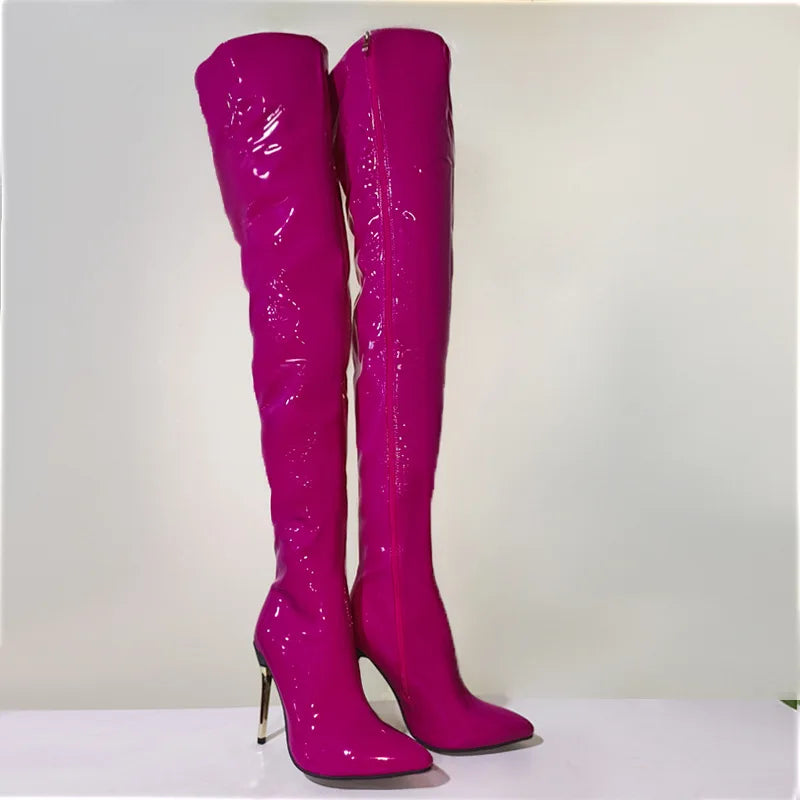 YULILIA 2026 new style pole dance patent leather high heel over knee boots thigh boots woman women's nightclub girl party lady
