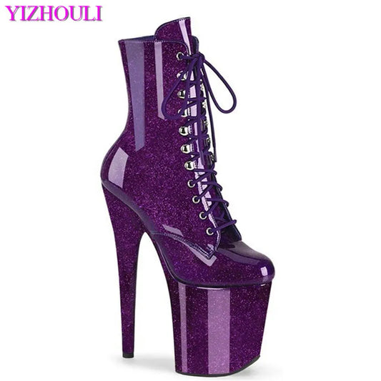 Sparkly material ankle boots, 20 cm high heels pole dancing thick platform sexy nightclub runway boots