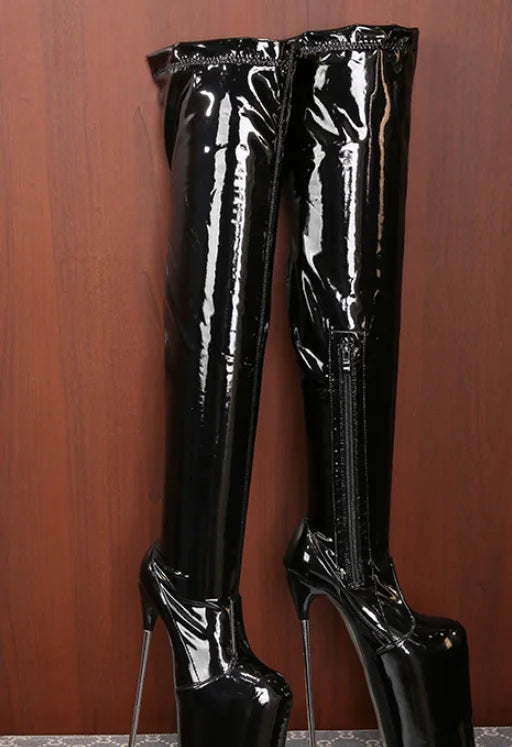 Crossdresser Shoes Woman Spring Autumn19cm Thin High Heels Zipper Pumps Over The Knee Motorcycle Boots Female Botas De Mujer
