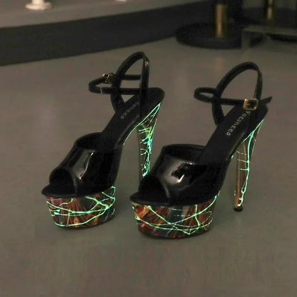 Patent Leather Stiletto High Heels Women Platform Sandals Super High Pumps Fluorescence Punk Sandals Pole Dancing Shoe Women88