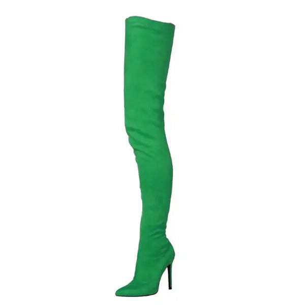 Sexy Boots Boots-Women Female Shoes  2025 Ladies Pointy High Heel Over-the-Knee Rubber Solid Pointed Toe Rome Slip-On Lace-Up Fl