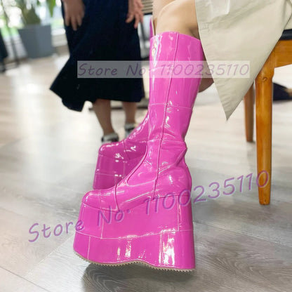 Bling Platform Wedges High Boots Women Chic Sequine Silver Glitter Boots Height Increasing Winter Ladies Luxury High Heels Boots