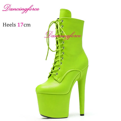 Matte 17CM 7Inches Pole Dance Shoes Stripper Heels Platform Women Ankle Boots Fashion Lace-up Lady Knight Boots
