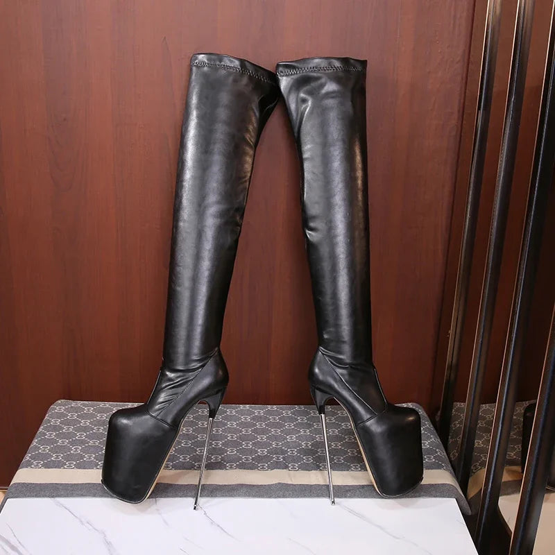 SDTRFT Ladylik SM Shoes Pole Dancing 20cm Thin Heels Stilettos Over The Knee Long Boots Platform Women Pumps Printed Botas Mujer