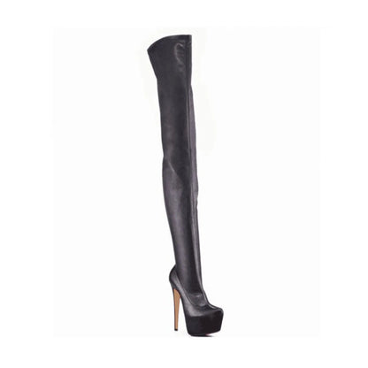 Arden Furtado 2025 Spring Platform Elastic Thigh high boots Round toe Super high heel Pull-on Skinny boots Extra large size