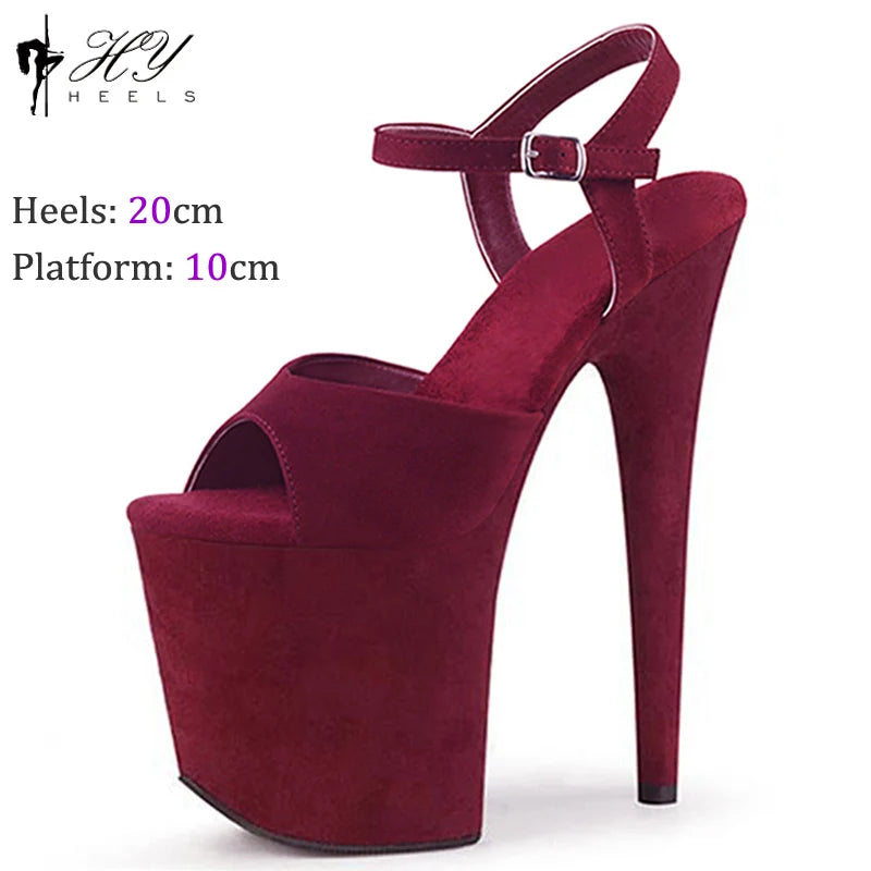 New Popular 20cm 8" Heels Pole Dance Platform Shoes Black Velvet Denim Snake Sexy Dancing Shoes Catwalk Model High Heels Sandals
