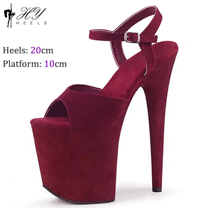 New Popular 20cm 8" Heels Pole Dance Platform Shoes Black Velvet Denim Snake Sexy Dancing Shoes Catwalk Model High Heels Sandals
