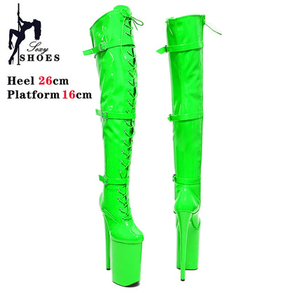 26cm/10Inchs Women Boots Platform High Thin Heels Over The Knee Long Boots Autumn Winter Buckle Pole Dance Catwalk Party Shoes