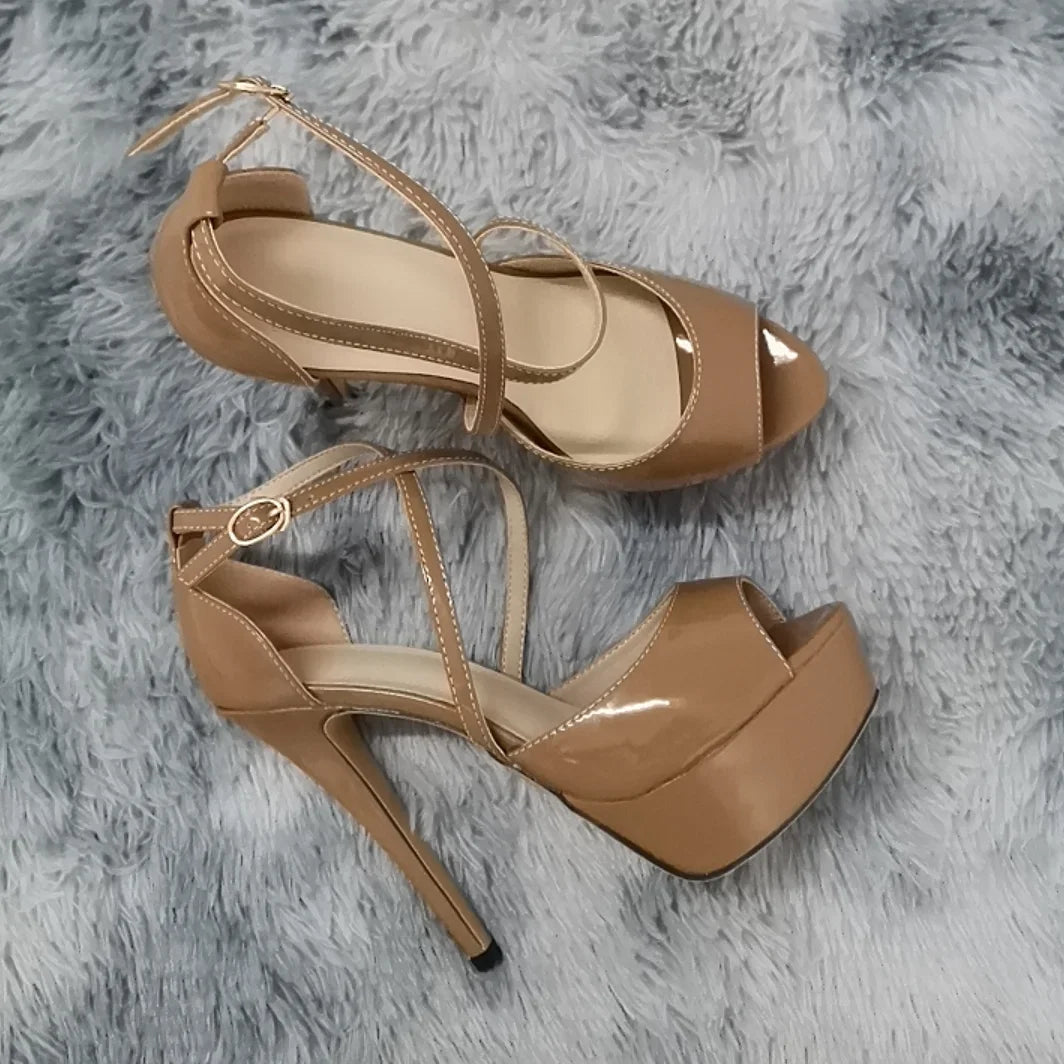 LOSLANDIFEN Women Sandals 14CM Platform Pole Dance Shoes Stripper High Heels Sexy Ankle Strap Sandal Open Toe Party Dress Shoes