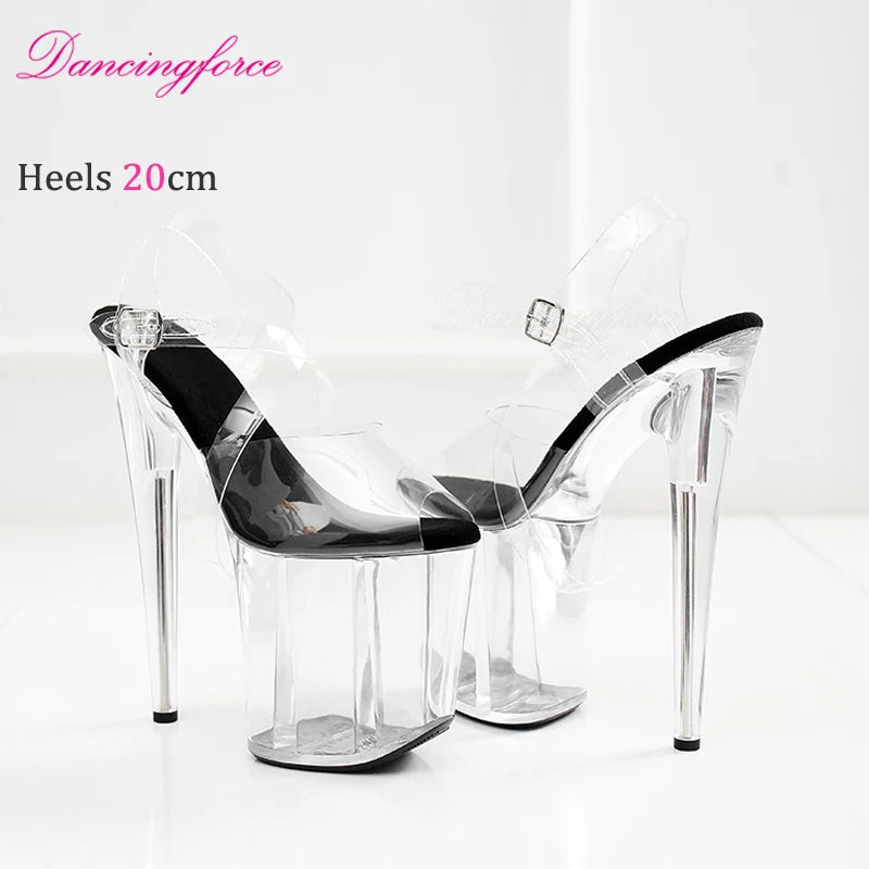 20cm 8Inches Stripper Crossdressing Crystal Transparent Sandals Platform Pole Dancing Wedding Shoes High Heel Lady Fashion Sex