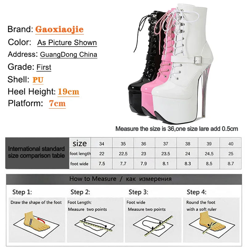 19CM Metal Thin High Heels 7CM Women Platform Short Boots Plus Size Nightclub Queen Shoes Pink Steel Pole Dancing Ankle Boots