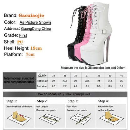19CM Metal Thin High Heels 7CM Women Platform Short Boots Plus Size Nightclub Queen Shoes Pink Steel Pole Dancing Ankle Boots