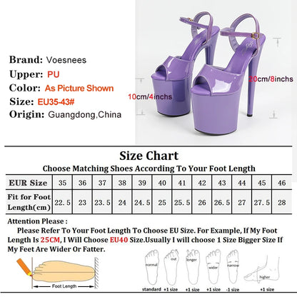 Purple Sexy 20CM 8Inch High Heels Women Sandals Stripper Heels Strip Pole Dance Shoes Buckle Strap Party Models Stage Show Shoes