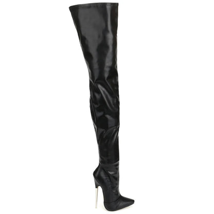 jialuowei Crotch Boots with Stiletto Heels Women Winter Boots Patent Leather Black Stretch Thigh High Boots Plus Size