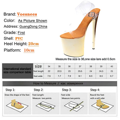 2023 Electroplated Stiletto Heels 8 inch/20cm High Heel Sandals Women Transparent Pole Dancing Sandals for Models Stripper Pumps