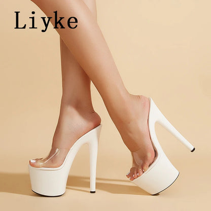 Liyke Sexy Peep Toe Party Stripper Pole Dance Shoes Extreme High Heels Transparent Slippers Women Platform Sandals Zapatos Mujer