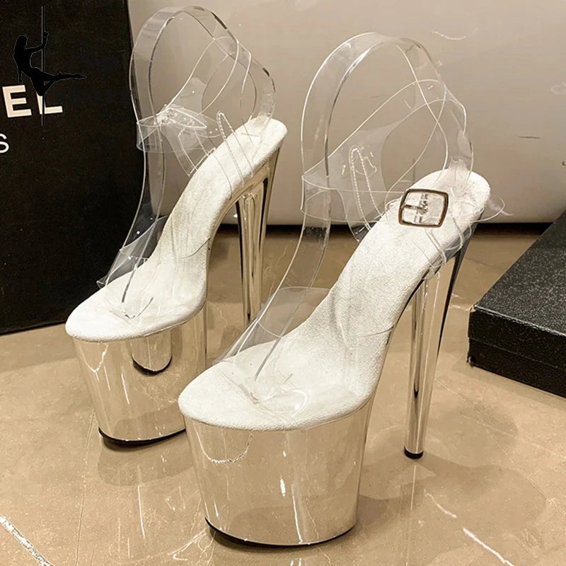 2023 Electroplated Stiletto Heels 8 inch/20cm High Heel Sandals Women Transparent Pole Dancing Sandals for Models Stripper Pumps