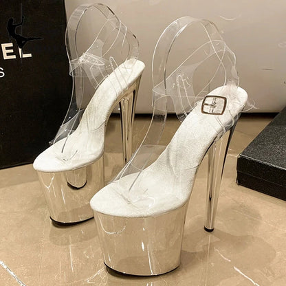 2023 Electroplated Stiletto Heels 8 inch/20cm High Heel Sandals Women Transparent Pole Dancing Sandals for Models Stripper Pumps