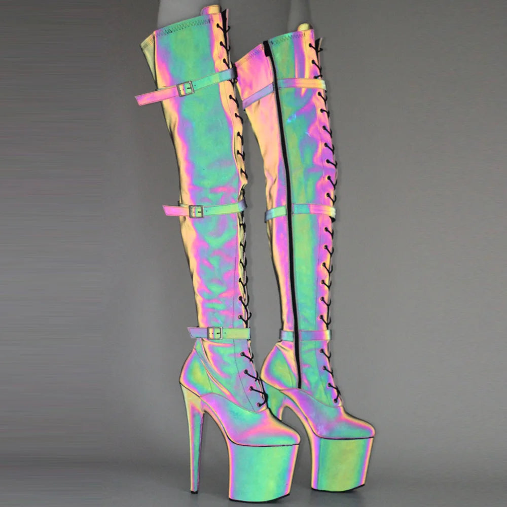 20CM High Heels Platform Luminous Poledancing Thigh High Boots Size36-43