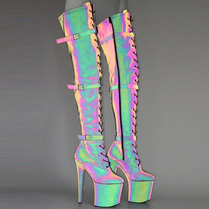 20CM High Heels Platform Luminous Poledancing Thigh High Boots Size36-43