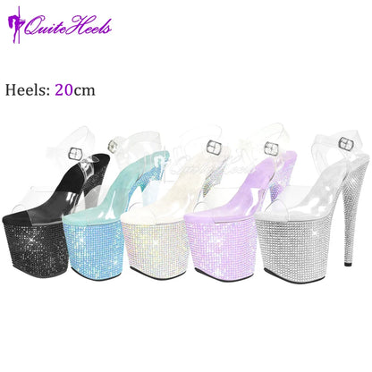 20cm 8Inches Diamond Stripper Pole Dance Shoes Women Sexy Show Crystal High Heels Sandals Party Club Platform High-heeled Shoes