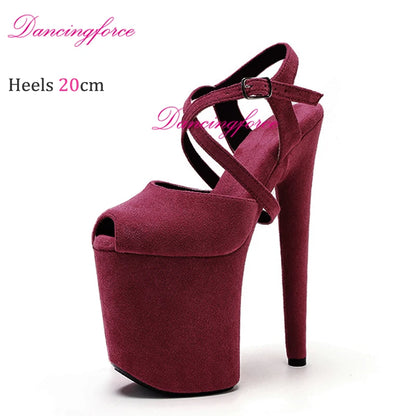 Black Matt 8Inches 20cm Popular Stripper Pole Dance Shoes Sexy Platform High Heels Women Summer Cross Strips Sandals Female