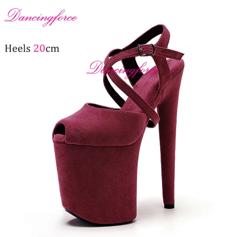 8Inches 20cm Shiny Stripper Pole Dance Shoes Sexy Thick Insole Platform High Heels Women Summer Cross Strips Sandals Female