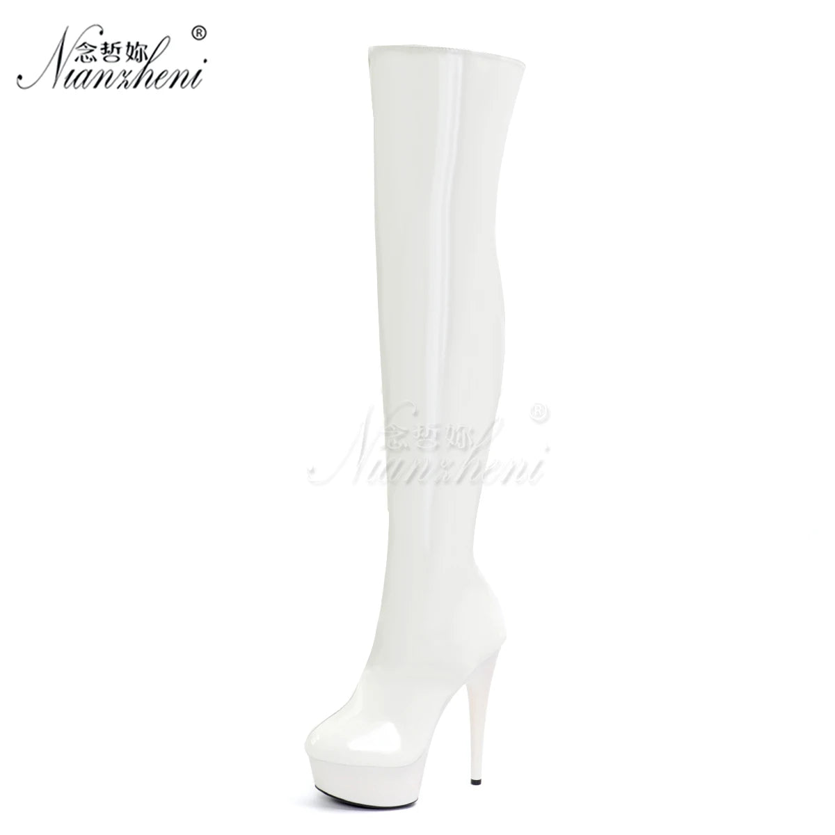 Sexy Punk Pole Dance Over The Knee Boots 8 Inch High 20cm Stripper Heels Long Fetish Shoes Gothic Combat Platform Women's Black