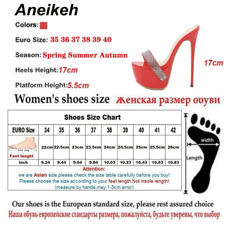 Aneikeh Sexy Platform Bling Ultra High Mules Slippers PU Slides Adult New Fashion Women's Shoes Summer Rome Classics Polka Dot