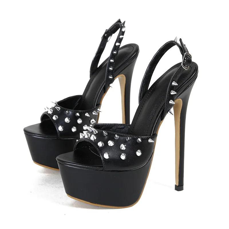 Eilyken Sexy Peep Toe Pole Dance High Heels Women Sandals Fashion Rivet Platform Open Toe Buckle Strap Party Shoes
