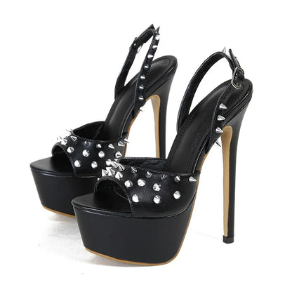 Eilyken Sexy Peep Toe Pole Dance High Heels Women Sandals Fashion Rivet Platform Open Toe Buckle Strap Party Shoes