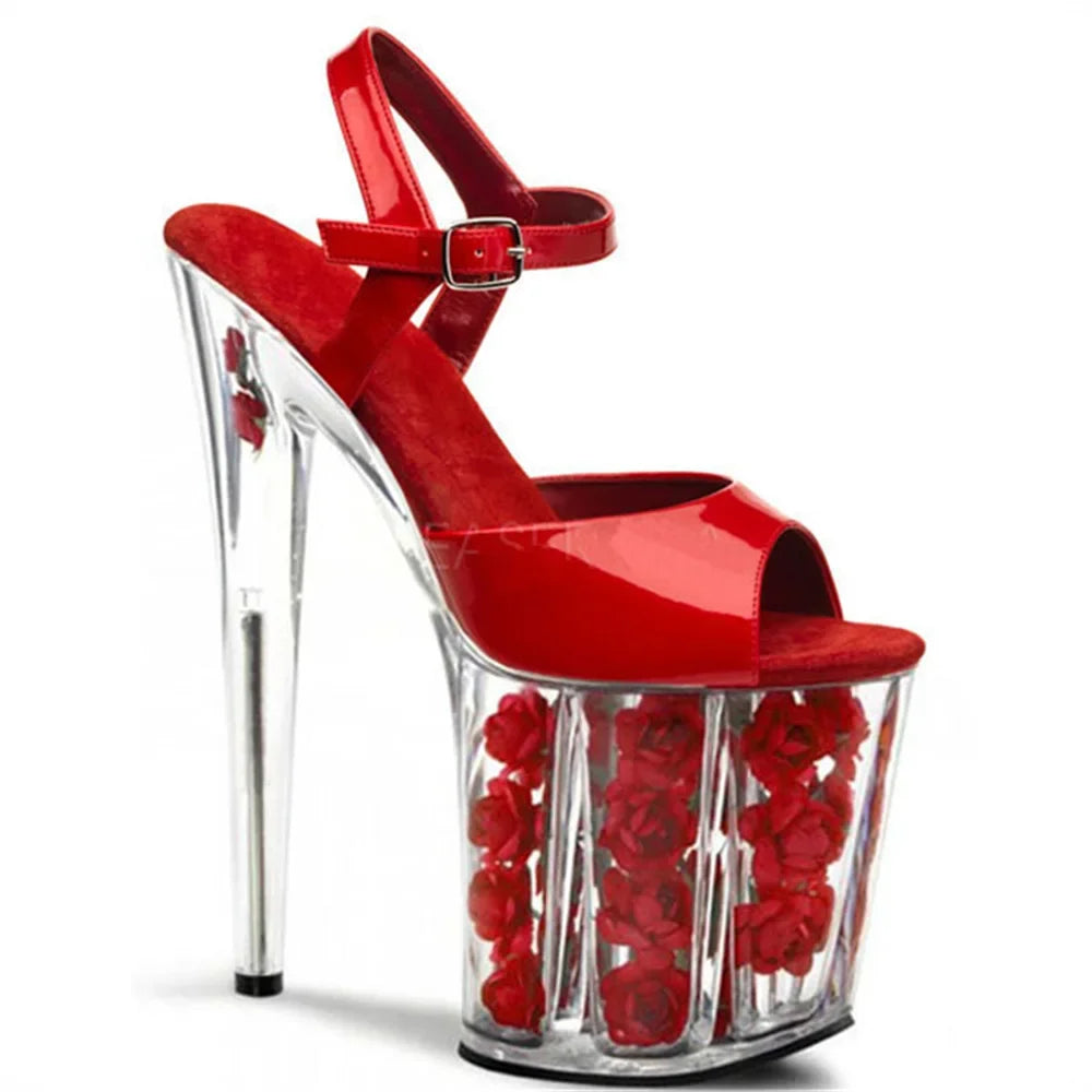 Beige Female sandals super high heels 20CM pole dance shoes thick bottom 10CM nightclub stripping striptease summer stilettos