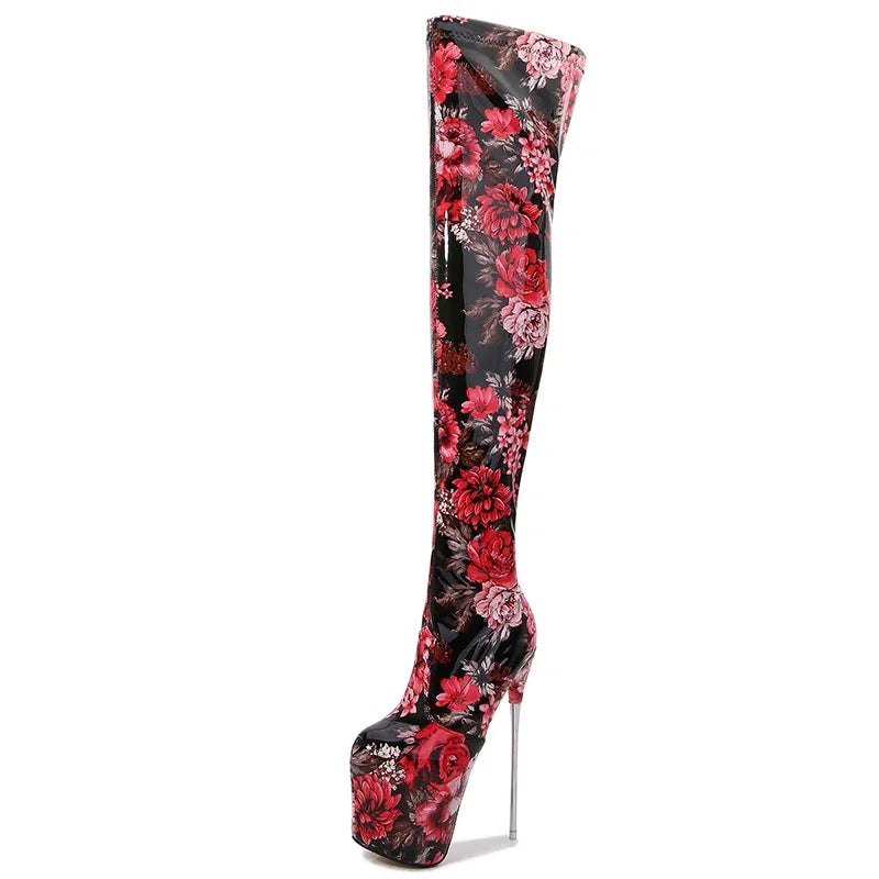 SDTRFT Ladylik SM Shoes Pole Dancing 20cm Thin Heels Stilettos Over The Knee Long Boots Platform Women Pumps Printed Botas Mujer
