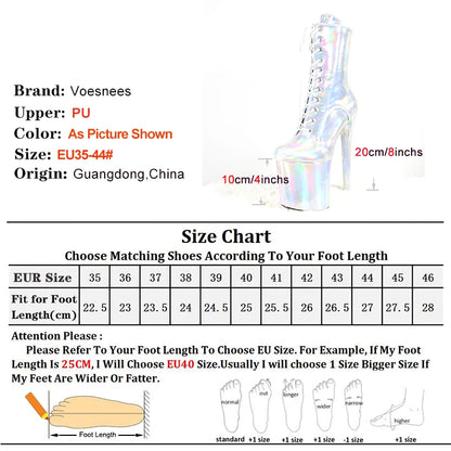 Sexy 20CM/8inchs Pole Dancing Shoes High Heel Platform Lace-Up Spring Autumn Bright Golden Gradient Ankle Boots Stripper Shoes