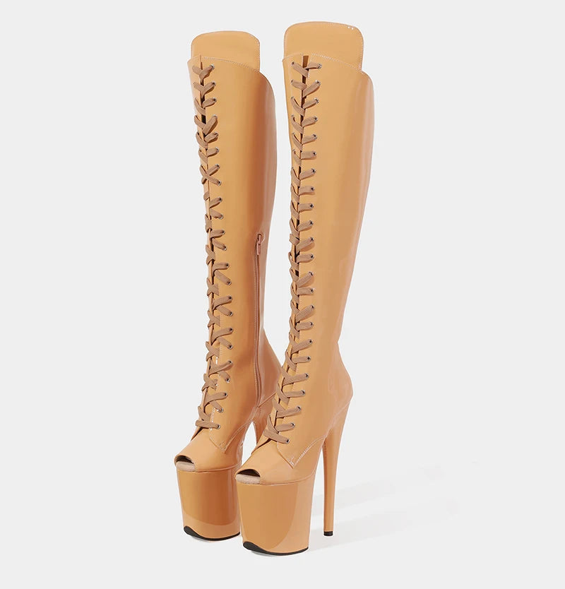 LAIJIANJINXIA New 20CM/8Inch PU Upper Women's Platform Party High Heels Modern Knee-High Boots Pole Dance Shoes 714