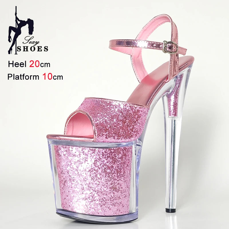 Pole Dancing Model Sandals New 20cm Sexy Transparent Platform Women Sandals Sequined Decoration Stiletto Banquet Nightclub Shoes