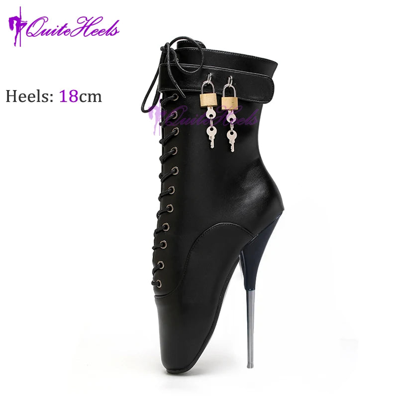 Mixed ColorsExotic Ballet Boots 18CM/7" High Heel Hoof Sole Strange Style Boots Women SM Games Sexy Fetish Ballet Lockable Shoes