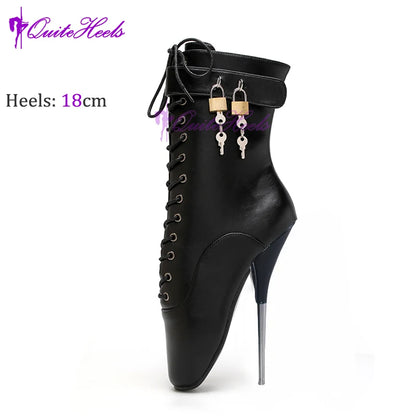 Mixed ColorsExotic Ballet Boots 18CM/7" High Heel Hoof Sole Strange Style Boots Women SM Games Sexy Fetish Ballet Lockable Shoes